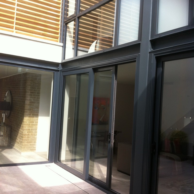 Anthracite aluminium sliding patio doors fitted in Acton